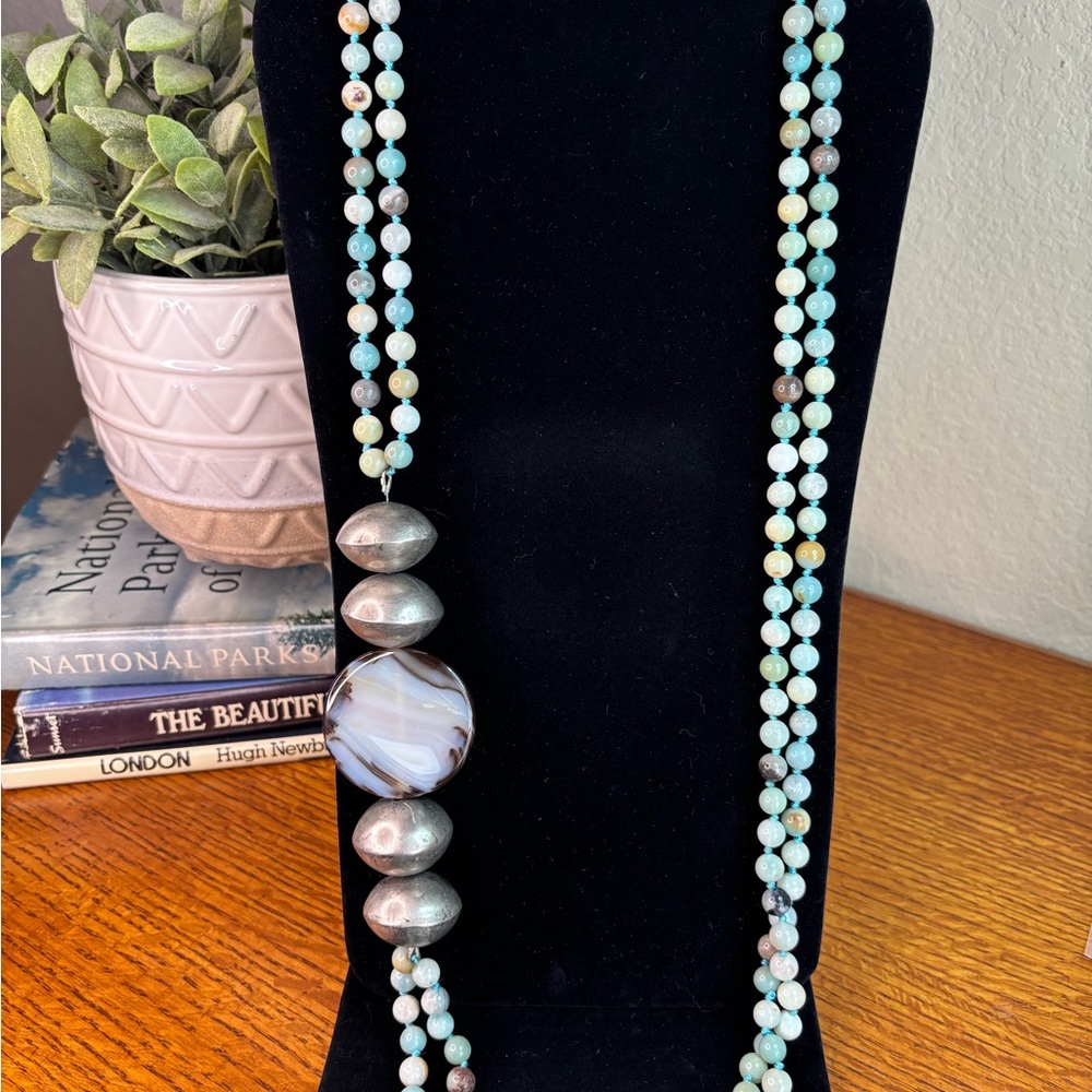 Handcrafted Multi-Color Statement Beaded Necklace with Silver Accents